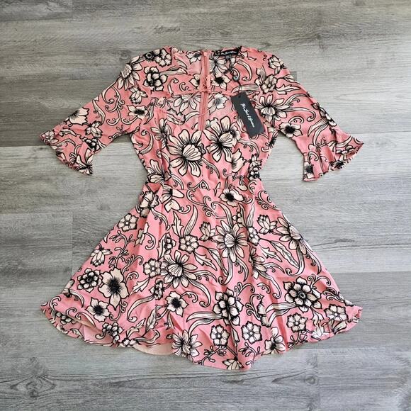 NWT For Love & Lemons Ayla Laced Up Dress in Pink Print - Picture 5 of 9